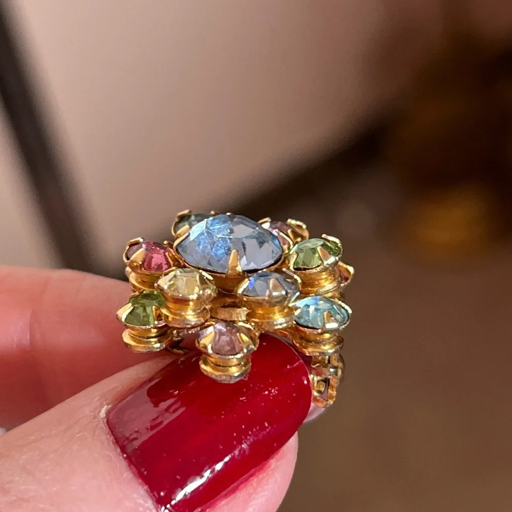 Vintage antique art deco Retro Crystal Pastel fruit salad Mini Flower Brooch - Picture 11 of 13